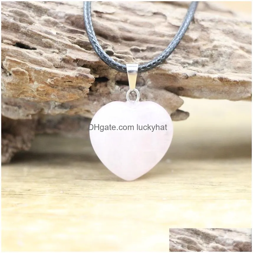 natural agates turquoises quartz heart shape stone pendant pink crystal amethysts healing gemstone necklace women charm men jewelry