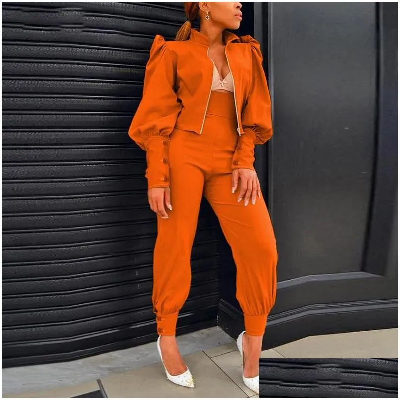 womens two piece pants elegant sexy women set autumn winter solid outfits fashion zip-up outerwear and slim fit suits casual