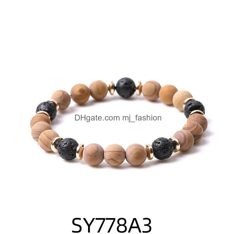 8mm matte wood line stone beads hematite lava stone strand bracelets for women men yoga buddha energy jewelry