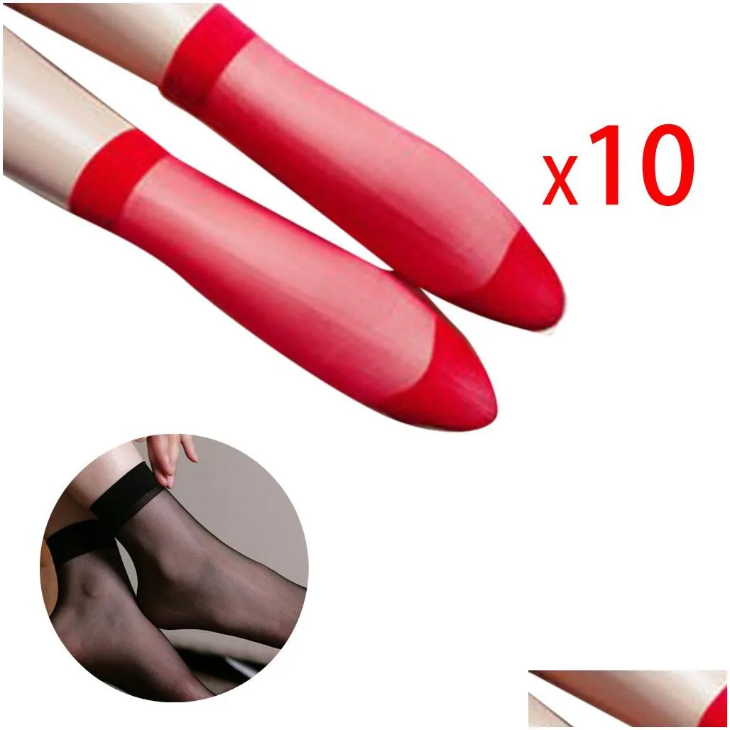 wholesale-fashional spandex nylon 10pairs women elastic ultra-thin transparent short crystal ankle socks ps1085