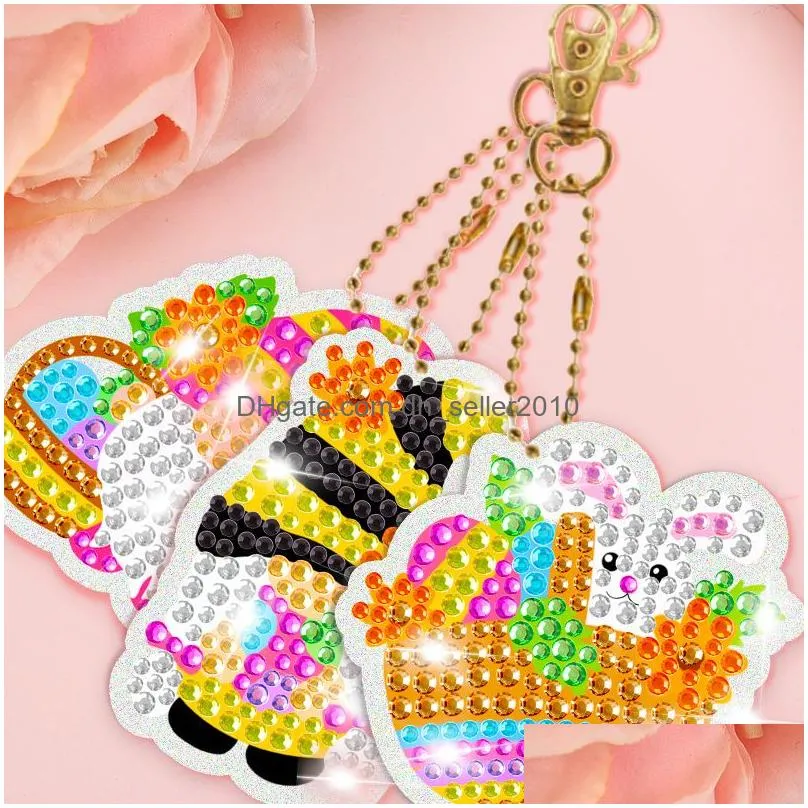 easter diy keychain 5d diy diamond bunny egg painting pendant keyring for women and children spring reunion party gifts