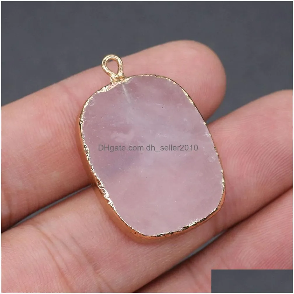 square healing stone charms picture quartz crystal gold edged pendant diy necklace women fashion jewelry finding 22x32mm