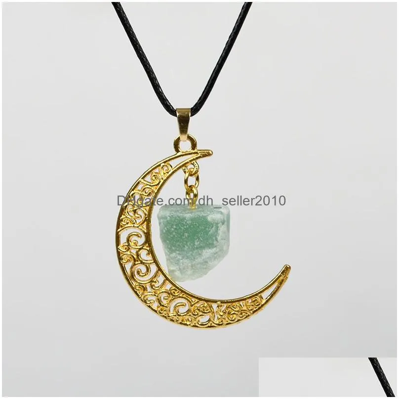 gold hollow moon irregular ore rough stone pendant tiger eye stone agates raw healing crystal quartz necklaces jewelry making