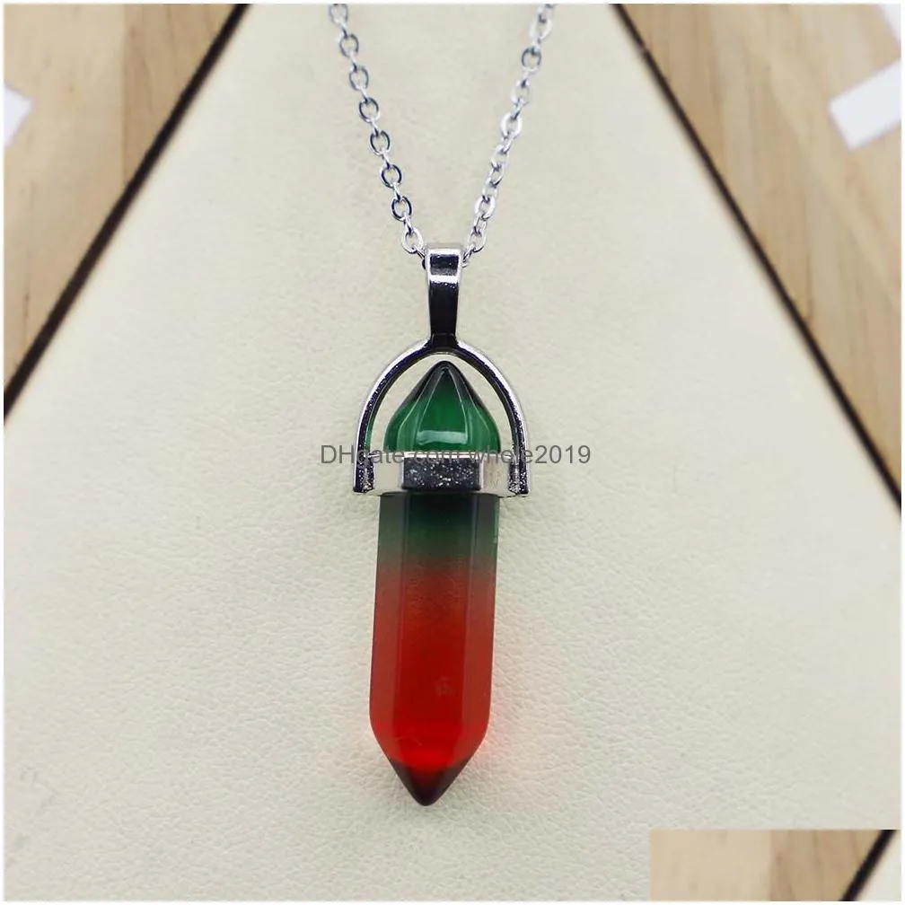rainbow glass hexagonal column point pendant black cord necklace cylindrical charms minerals healing crystal jewelry