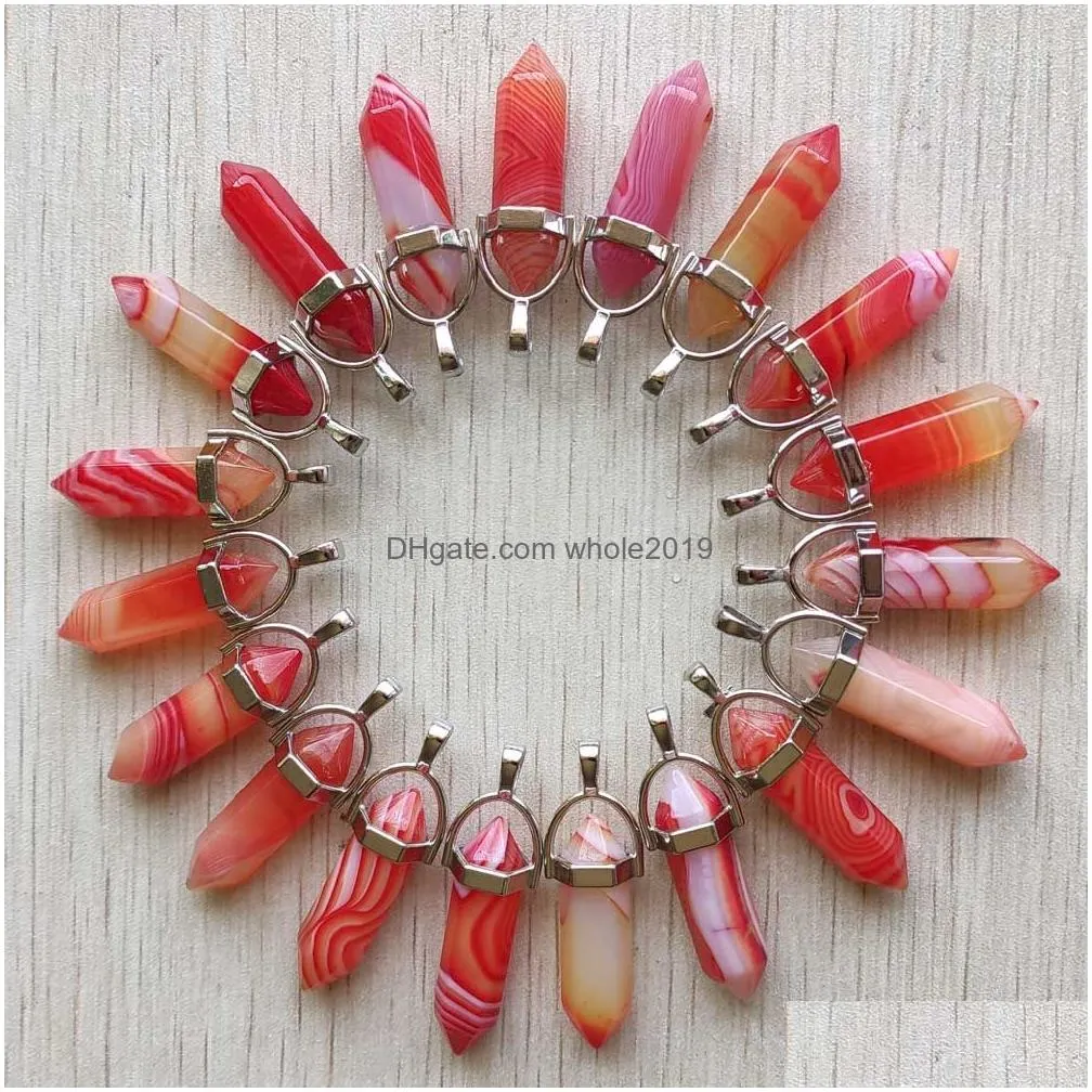 rose red stripe agate onyx pillar shape point charms pendants for jewelry accessories making