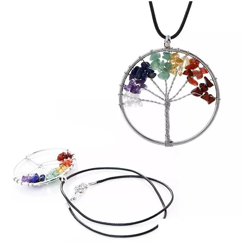 6 styles 7 chakra tree of life necklace amethyst quartz chips pendant rainbow necklace multicolor wisdom tree natural stone necklace