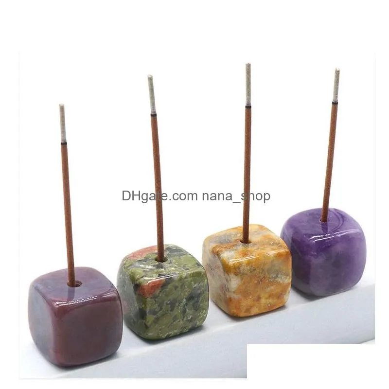 square natural healing stone gemstones incense stick base holder fragrant plug amethyst clear quartz raw stone incenses tray