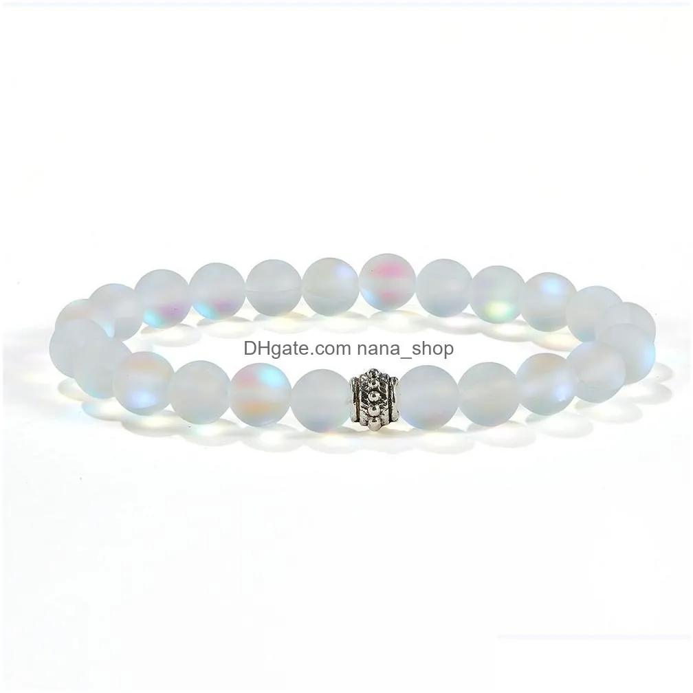 8mm moonstone stone beaded strand bracelet for women men yoga shining glass crystal bead charm bracelet handmade wristband jewelry