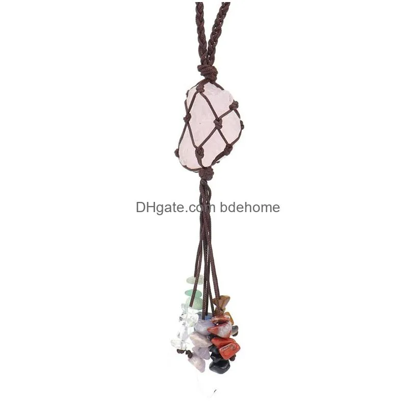 fashion hand-woven natural stone charms 7 chakras crystal rough tassel hang pendants car rearview mirror pendant pendant bag