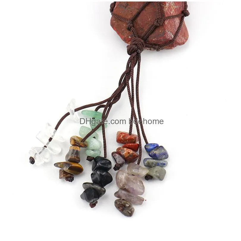 fashion hand-woven natural stone charms 7 chakras crystal rough tassel hang pendants car rearview mirror pendant pendant bag