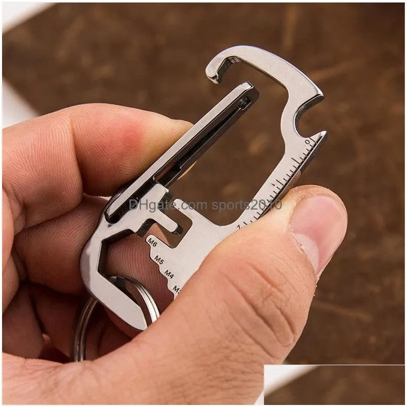 stainless steel multifunctional opener keychain pendant ruler outer hexagon keychain outdoor bottler opener waist hanging accessory