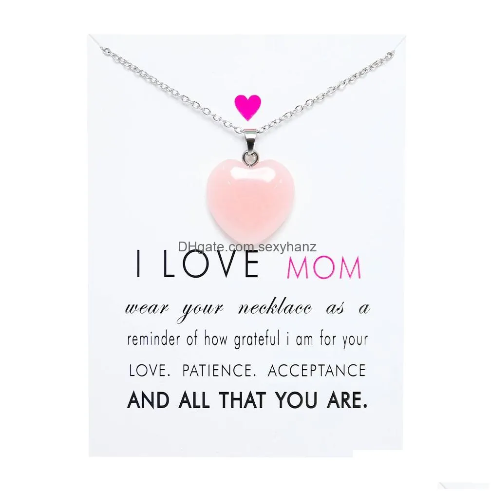 mothers day love mom heart luminous stone pendant blue green glow light in the dark necklace for jewelry making with card
