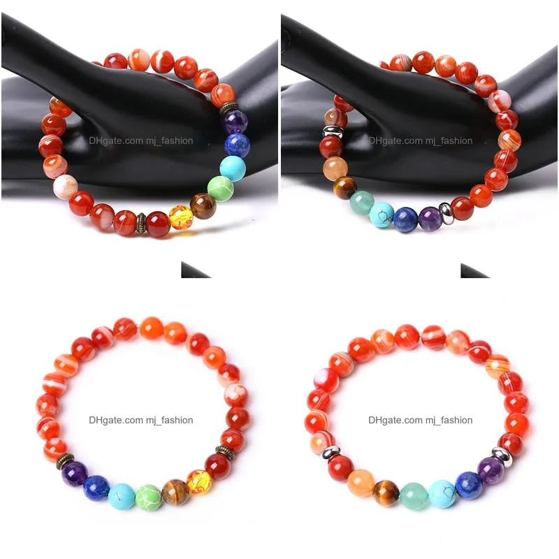 7 chakra 8mm red agate stone beaded strand bracelet round beads bracelets healing energy yoga bracelet for men women jewelry gifts