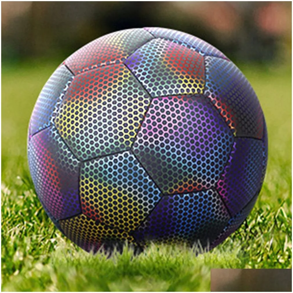 balls style luminous soccer ball reflective night glow football size 4 5 pu slip resistant adult child training futbol 230113