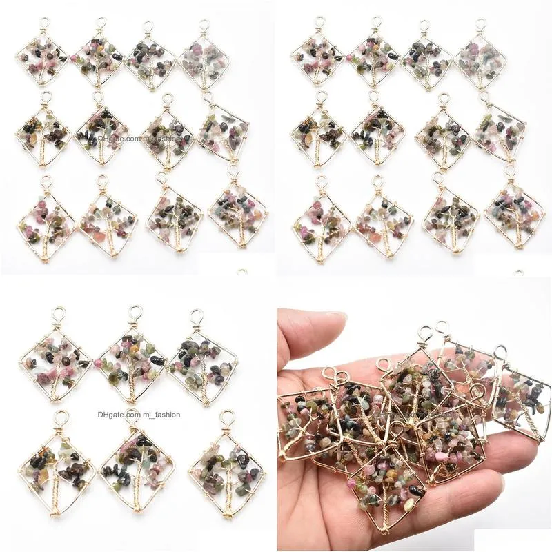 natural stone tourmaline tree of life charms handmade wire wrapped pendants for jewelry necklace marking