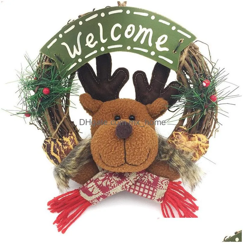 christmas rattan wooden wreath doll door hanging decoration garland wreath christmas santa snowman elk hanging decor