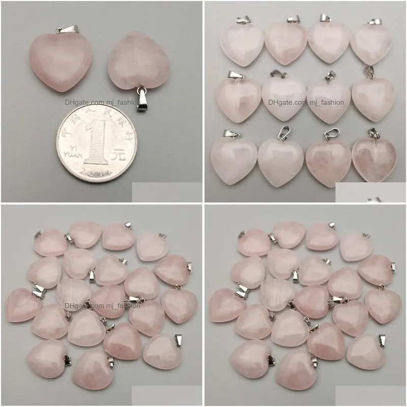 20mm rose quartz heart natural stone charms chakra healing pendant diy necklace earrings jewelry making