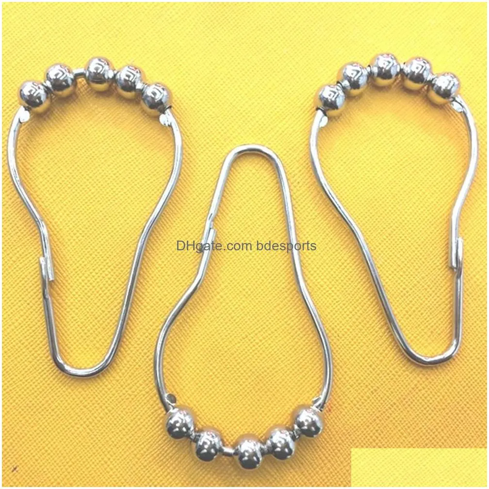 stainless steel curtain hooks bath roller ball shower curtains glide rings convenient home bath toilet supplies