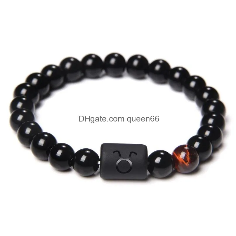8mm black colorful stone beads 12 constellation couple strands bracelet men bracelets for women pulseras masculina hombre man mens