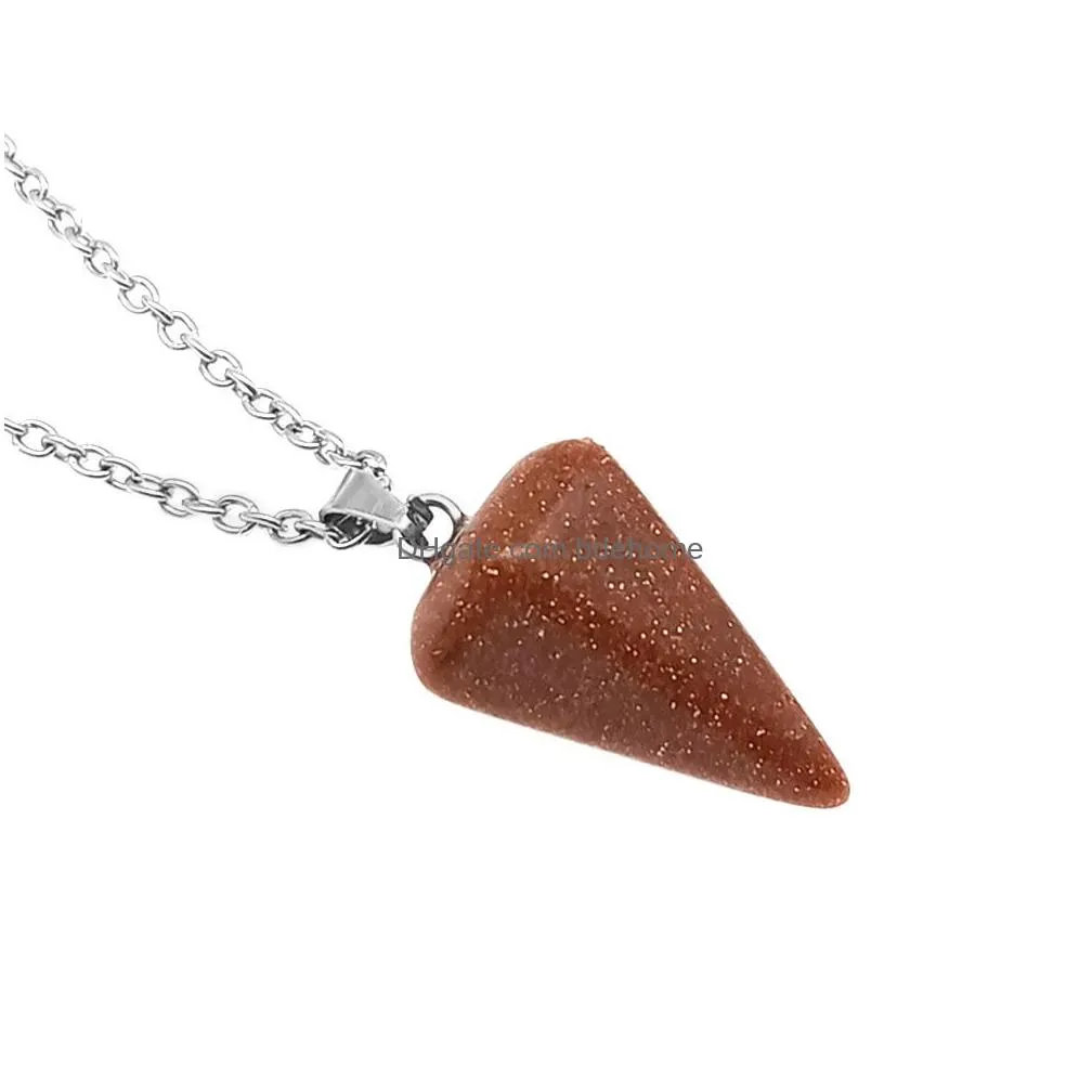 cone stone opal crystal pendulum pendant necklace chakra healing jewelry for women men stainless steel chain
