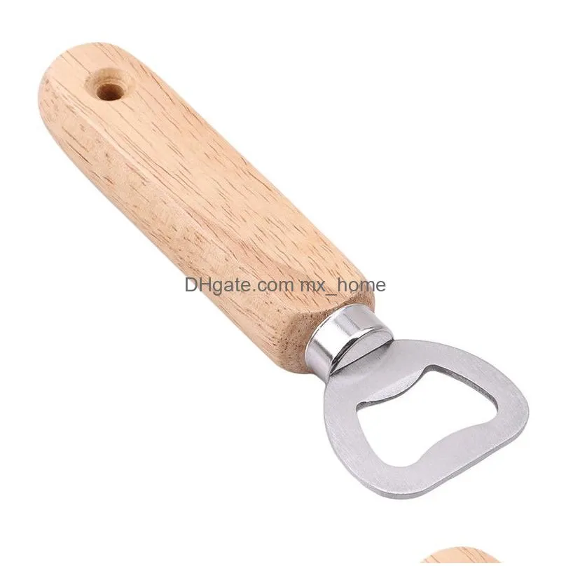 wood handle beer bottle opener stainless steel wooden handle wine beer soda glass cap bottle opener kitchen bar tools