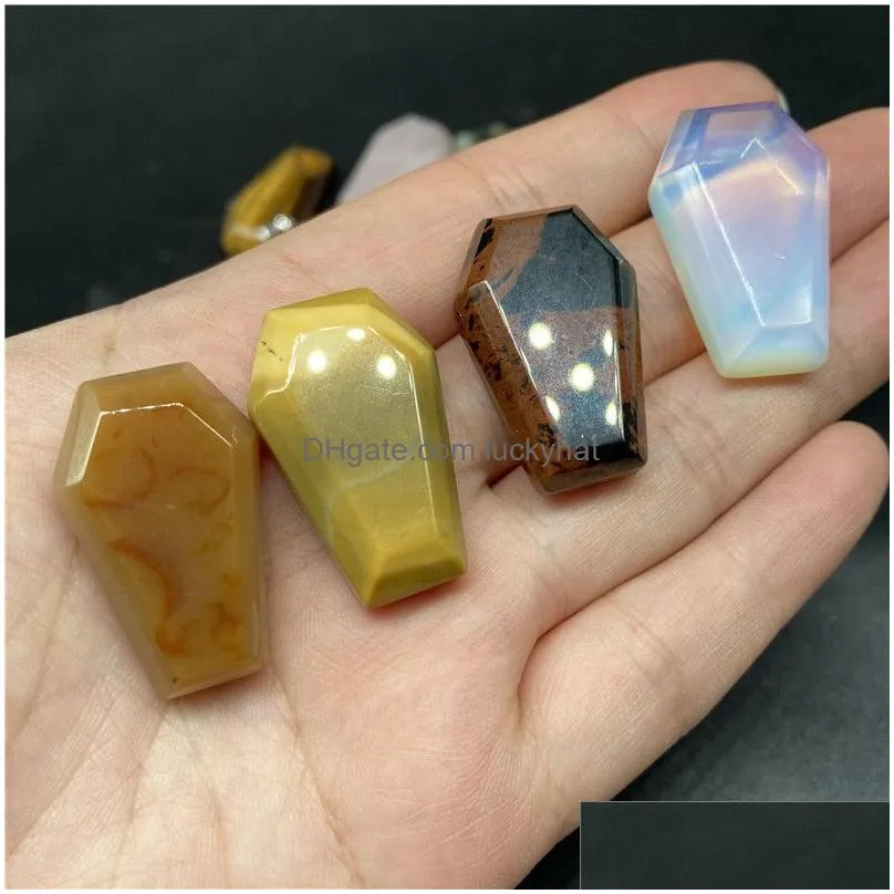 mini natural crystal stone ornaments coffin shape reiki healing chakra quartz mineral tumbled gemstones hand piece home lucky decoration accessories