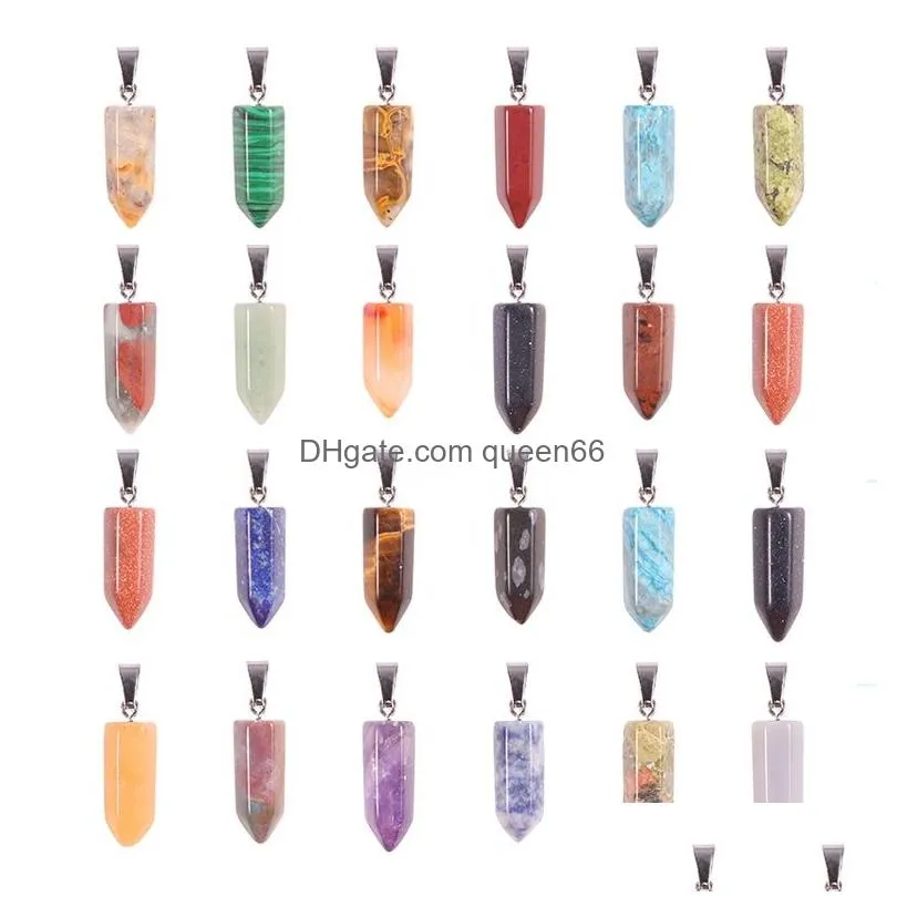 9x22mm charms assorted natural stone pendants point charms hexagonal pillar agate stones pendant for jewelry making