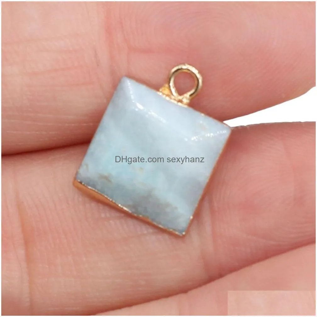 natural stone charms square pendant rose quartz healing reiki crystal diy necklace earrings women fashion jewelry finding 12x16mm