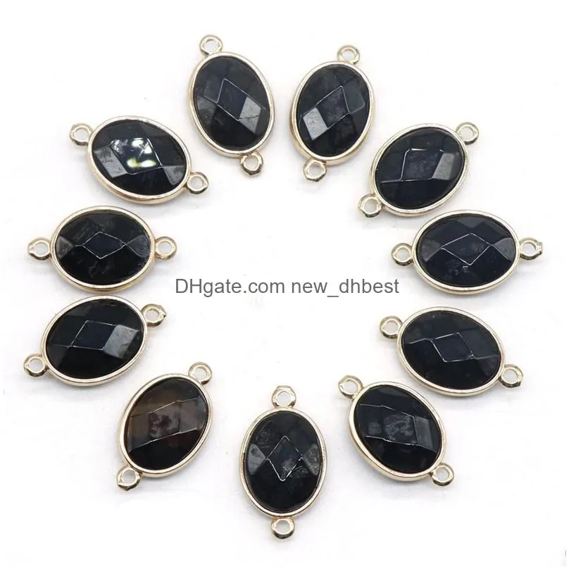 mini oval natural stone charms rose quartz crystal connector pendant for earrings necklace jewelry making wholesale