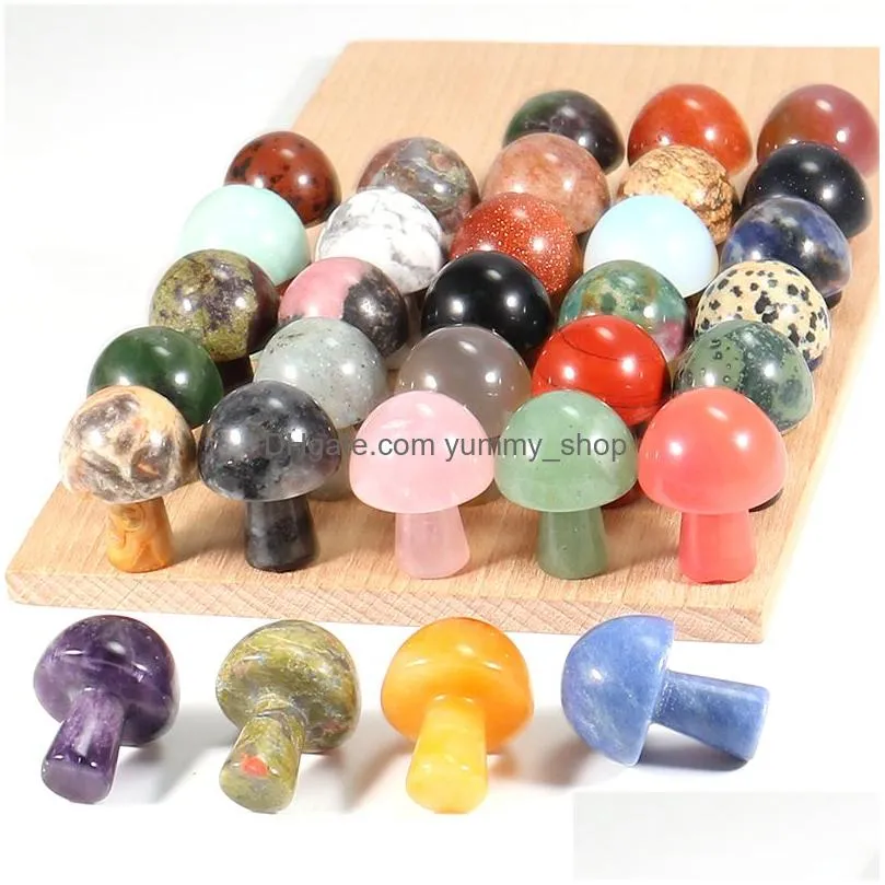 small natural quartz stone mini mushroom carving crystal healing decoration crafts
