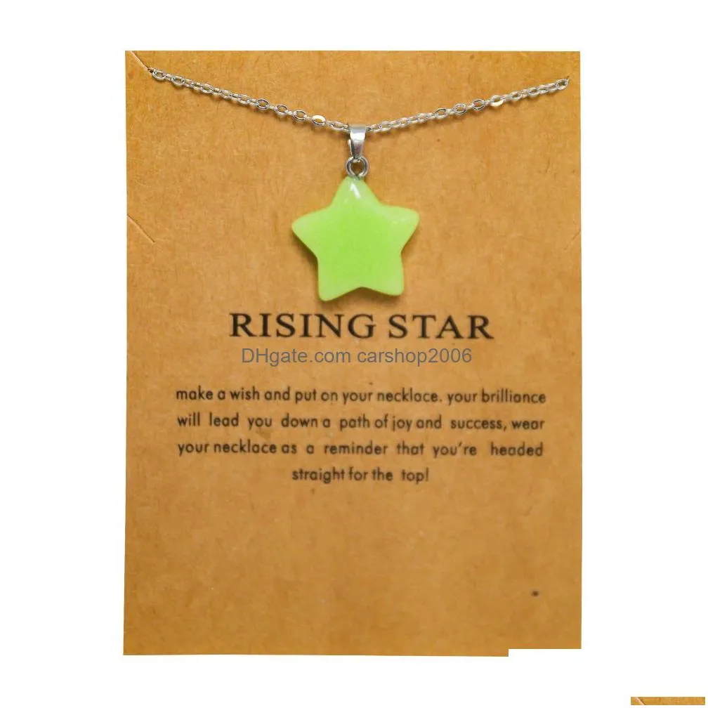 rising star luminous stone pendant blue green glow light in the dark necklace for jewelry making with card