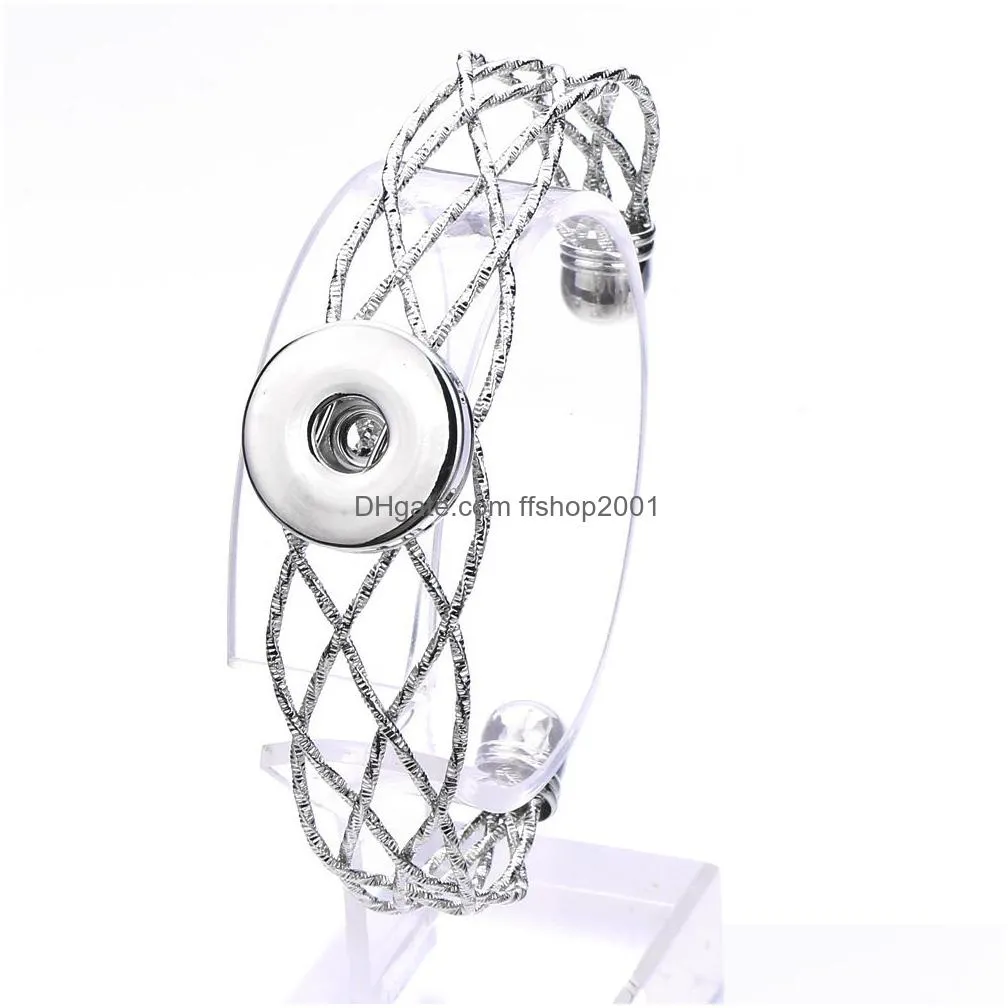 colorful silver color 18mm snap button charms cuff bracelet bangle for women supplier wholesale