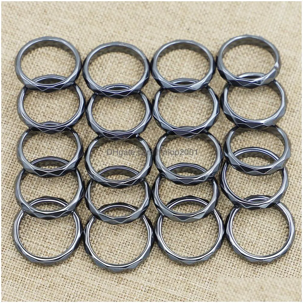 4mm band natural stone hematite rings black gallstone couple non-magnetic aneis health care radiation protection gift