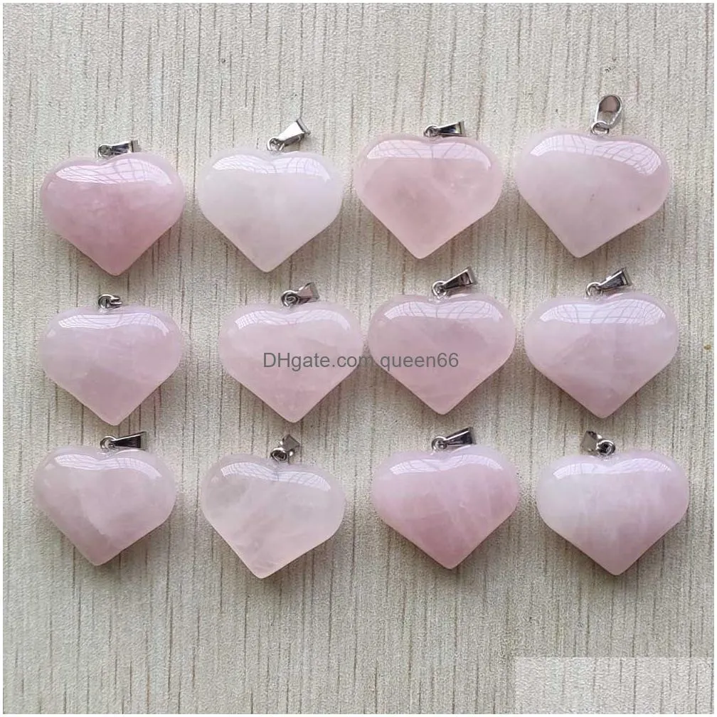 natural rose quartz stone heart charms pendants fit necklace jewelry making