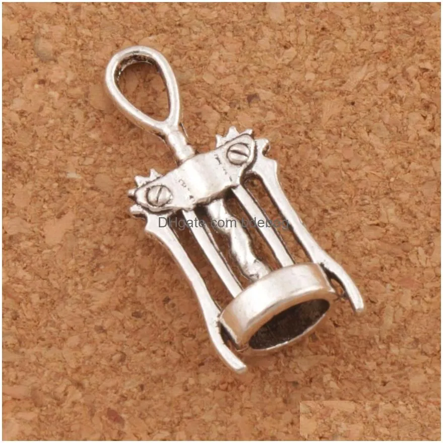 wine corkscrew opener charms 100pcs/lot antique silver pendants jewelry diy fit necklace bracelets creative opener tools