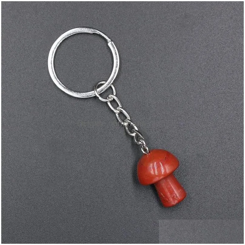 20mm mushroom statue key rings chains natural stone carved charms keychains healing crystal keyrings for women men