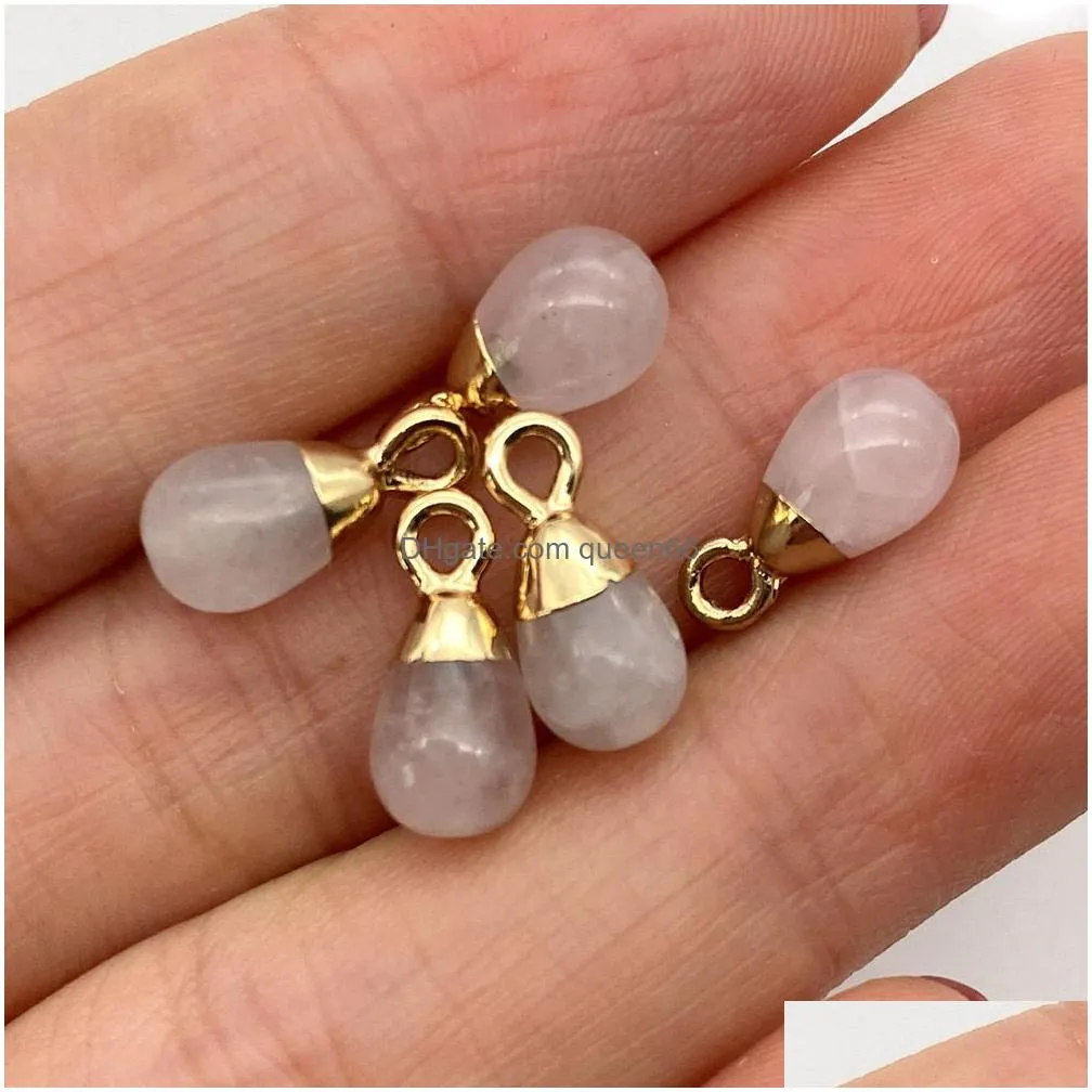 6x13mm natural crystal stone charms teardrop drop green rose quartz pendants gold edge trendy for necklace earrings jewelry making