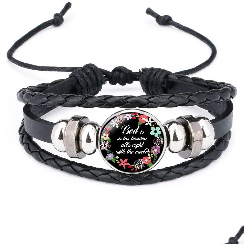  christian bible charm braided leather rope wrap bracelets bangle for women glass cabochon christians scripture religious jewelry