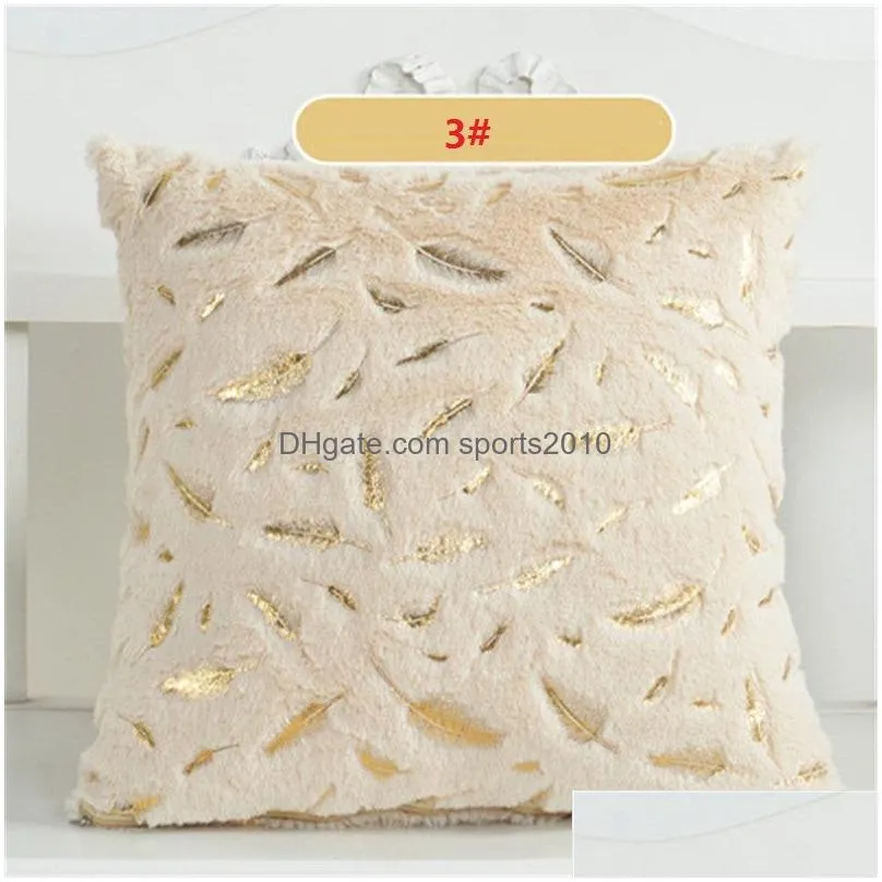 short plush throw pillow covers 43x43cm super soft throw pillow case for home couch leaf bronzing cushion covers