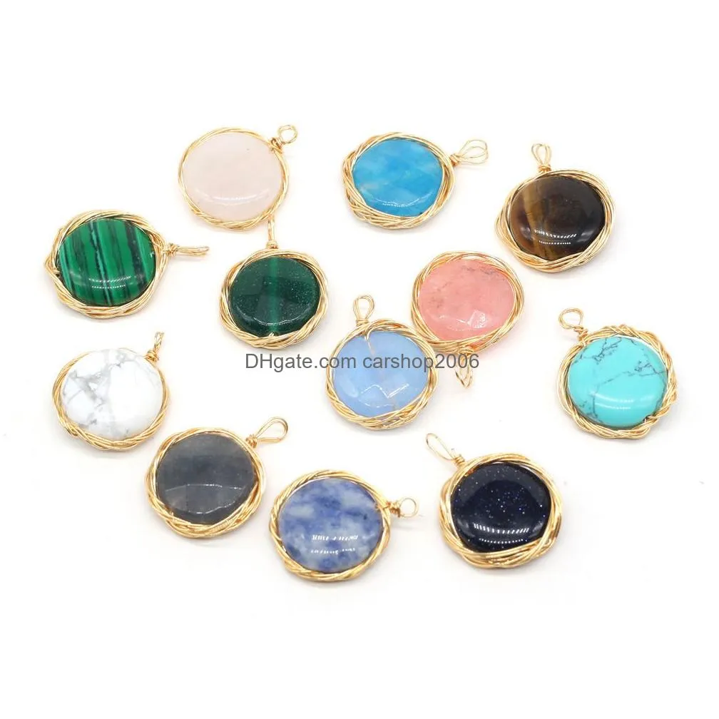 delicate natural stone charms wrap round rose quartz lapis lazuli turquoise opal pendant diy for bracelet necklace earrings jewelry making