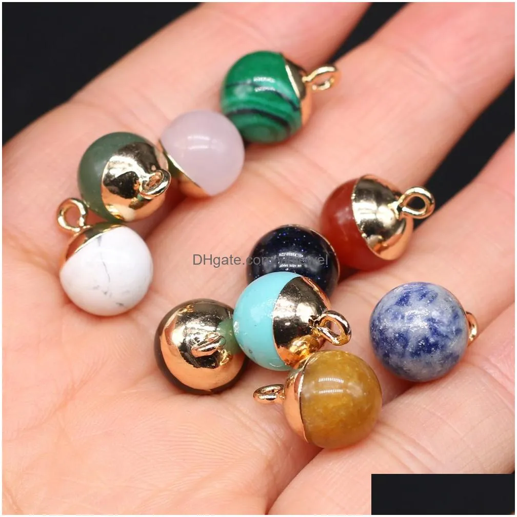 delicate round natural stone ball chakra charms teardrop shape pendant rose quartz healing reiki crystal finding diy necklaces women