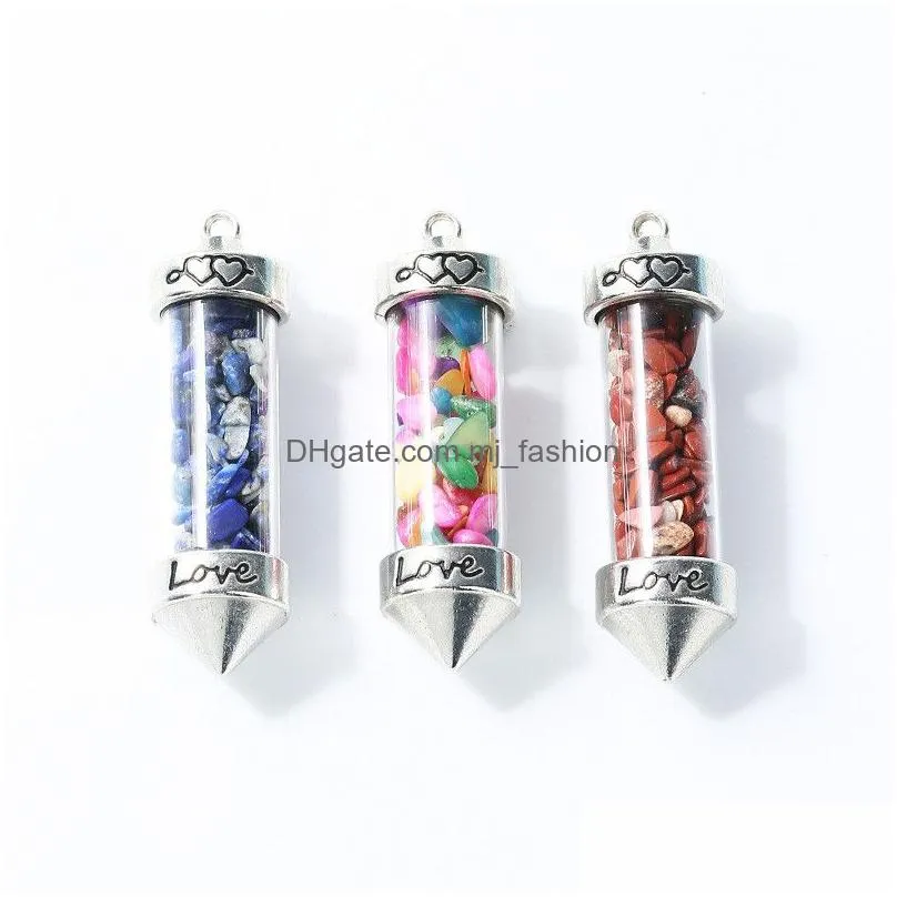 jade gravel stone cone love wishing bottle charms pendants for women men jewelry making diy necklace gifts