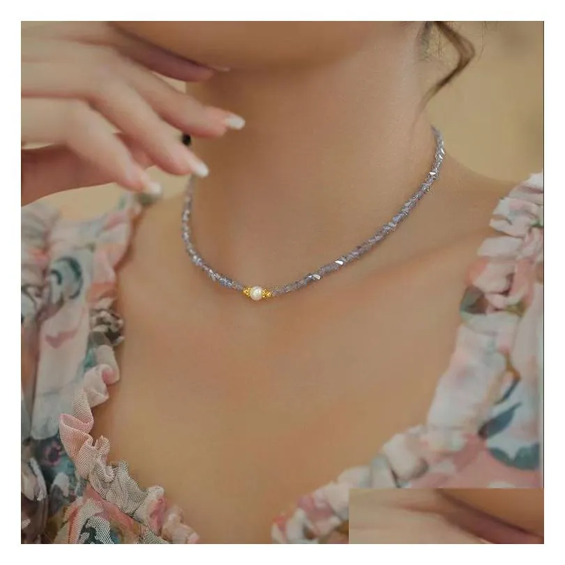 new french romantic amethyst necklace female summer luxury small group collar chain temperament pearl pendant single necklace chain