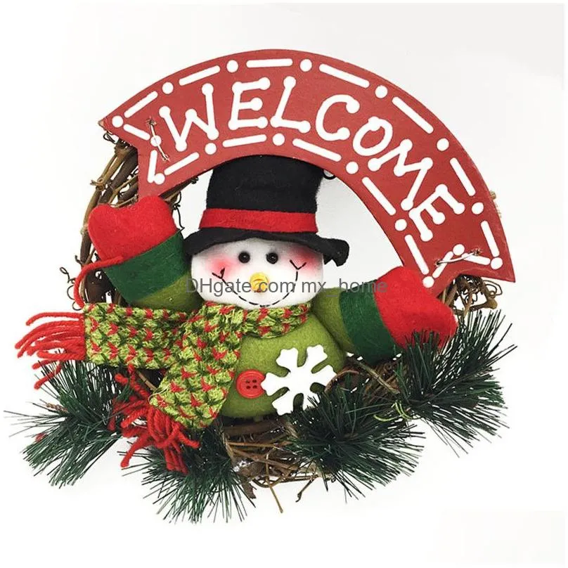christmas rattan wooden wreath doll door hanging decoration garland wreath christmas santa snowman elk hanging decor