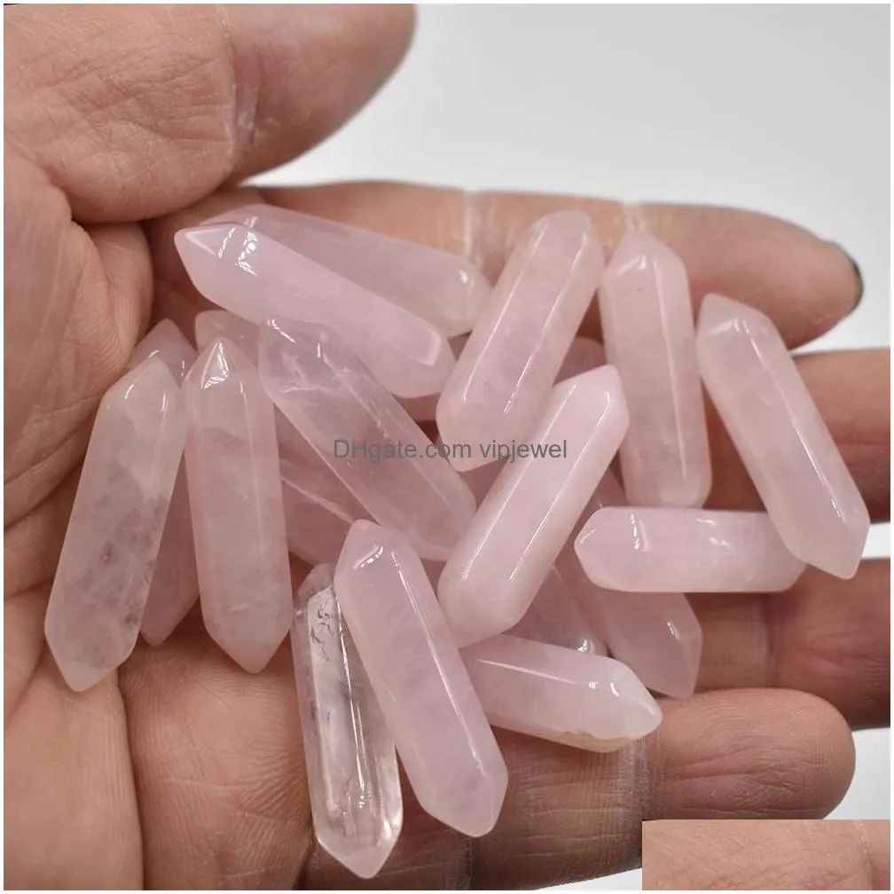 fashion good quality natural stone charms rose quartz crystal amethyst pillar no hole pendants jewelry accessories ornaments