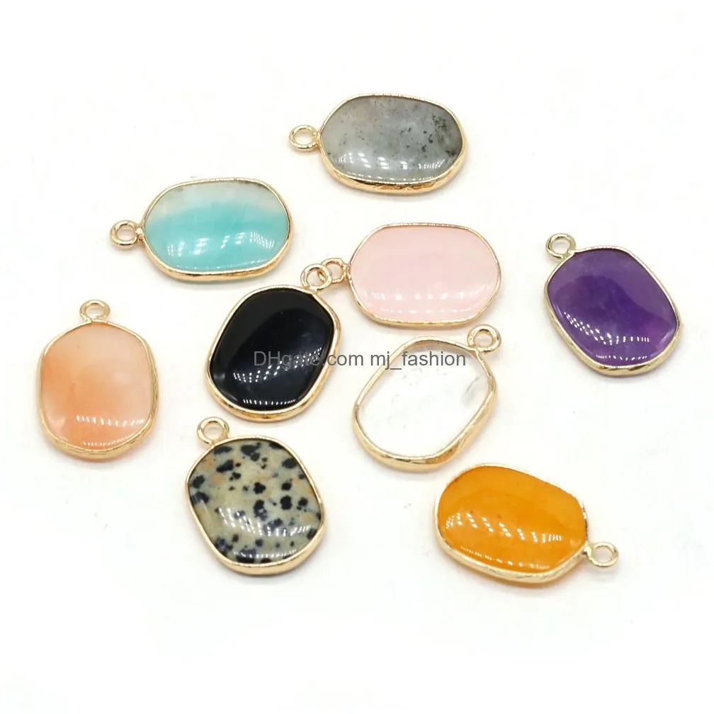 hexagon oval style natural stone charms quartz crystal pendant for earrings necklace jewelry making wholesale