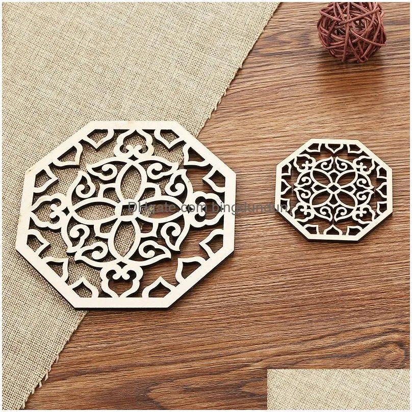 wooden hollow coaster set diy creative art craft home kitchen geometry pot cup coasters mats