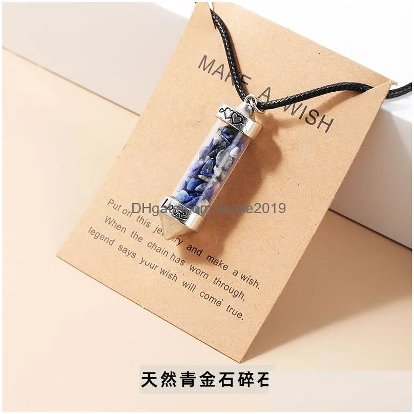 natural crystal crushed stone wishing love bottle cone pendulum pendant necklace make wish card necklaces healing for women men