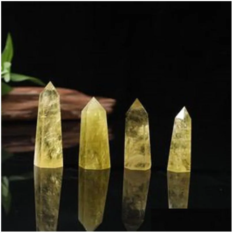 natural citrine crystal tower arts ornament mineral chakra healing wands reiki energy stone six-sided quartz point pillar magic wand novelty