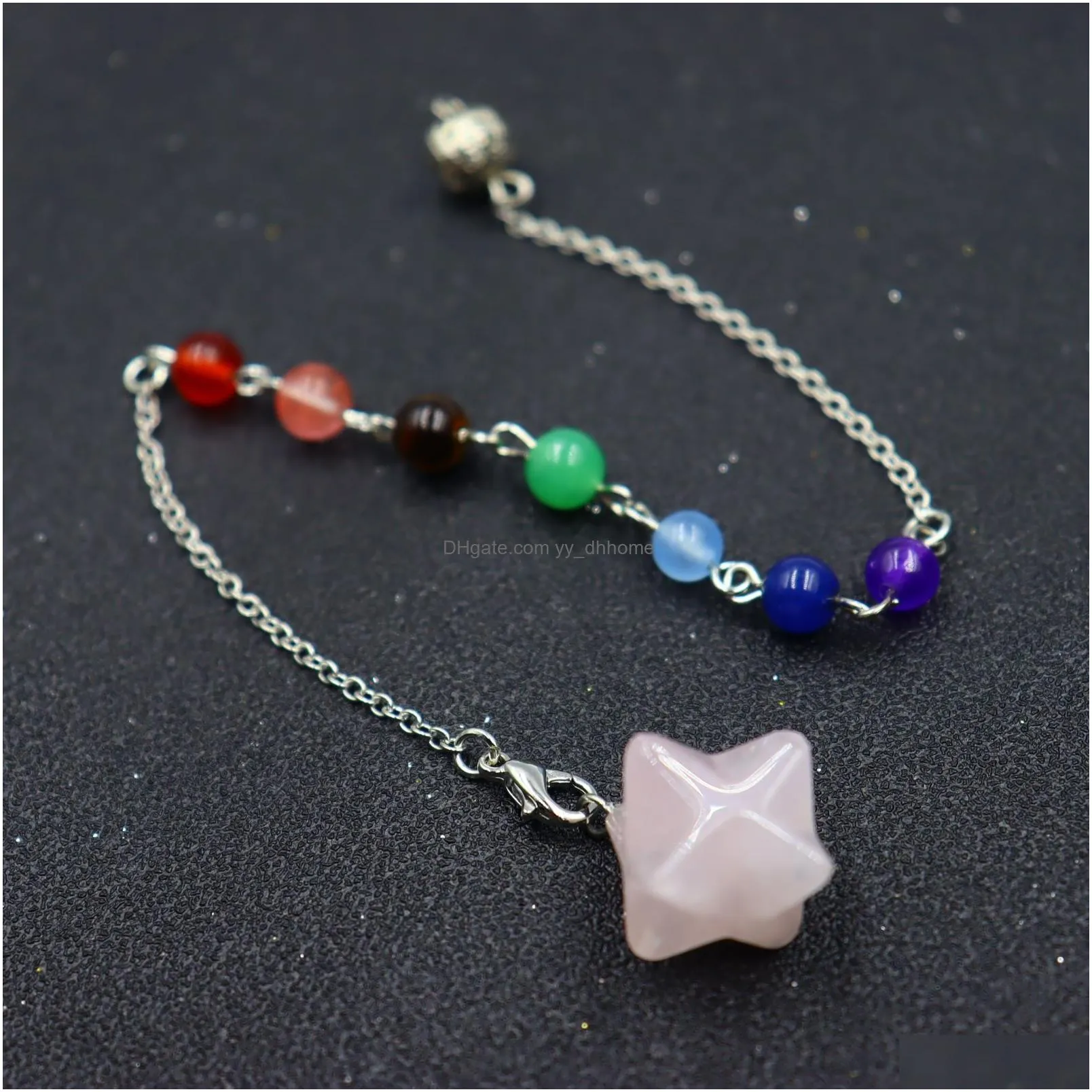 natural stone merkabah star charms pendulum 7 color chakra chain for divination crystal jewelry charm amulet healing pendant